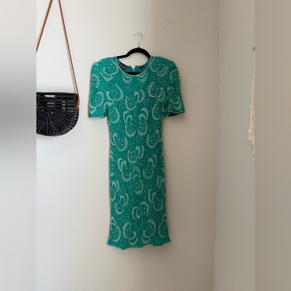 Mark & John by Sam Turquoise Beaded & Sequin Midi Dress, Size Small